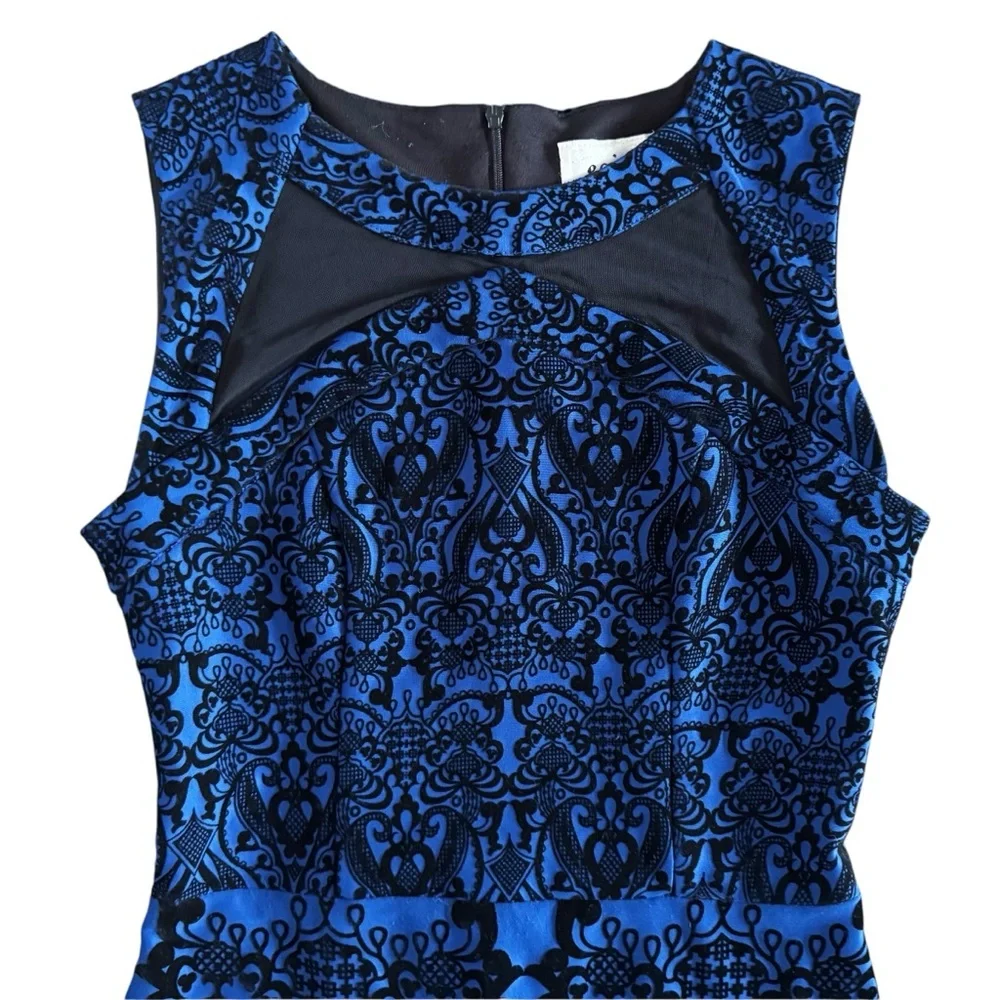 eci‎ Y2K velvet burnout blue black Sleeveless midi Dress elegant sheath goth